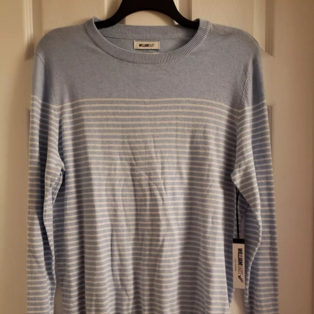 William Rast Striped Sweater Light Blue White Lightweight Men Large Nautical New